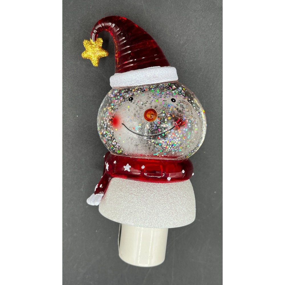 Snowman Glitter Night Light Christmas Holiday Wall Plug In Red White ZX211-10138
